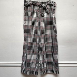 New York Company Size 14 White Black Red Print Soft Wide Leg Belted Pants EUC